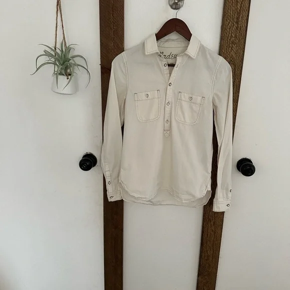 Madewell Denim Shirt Women’s Size XS Long Sleeve Popover Shirt Off-White Western - Picture 11 of 16
